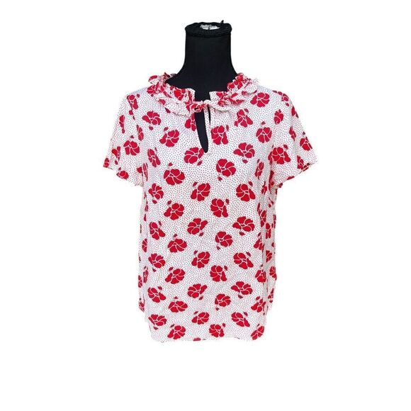 Boden woman’s 8 Amanda blouse silk blend white red floral tie neck career - Picture 2 of 7